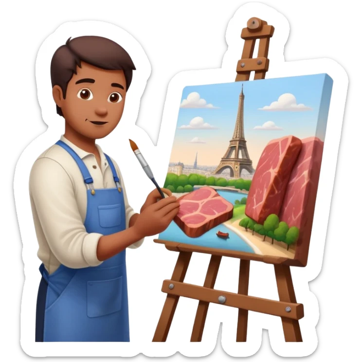 artist in paris painting a SPAM meat landscape  sticker