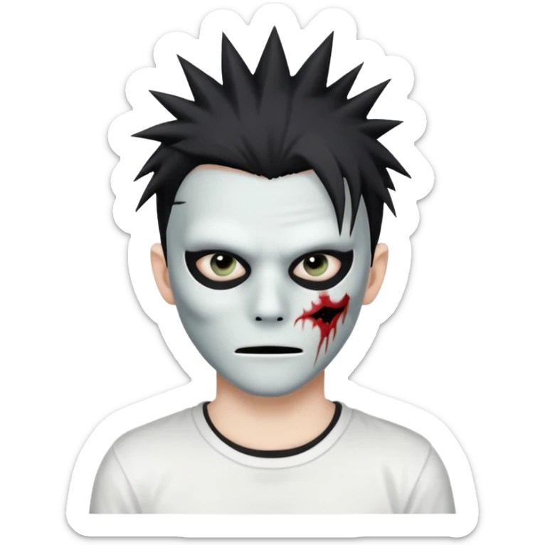 zombie boy with spiky emo hair and white shirt emoji and he wears an anonymous mask sticker