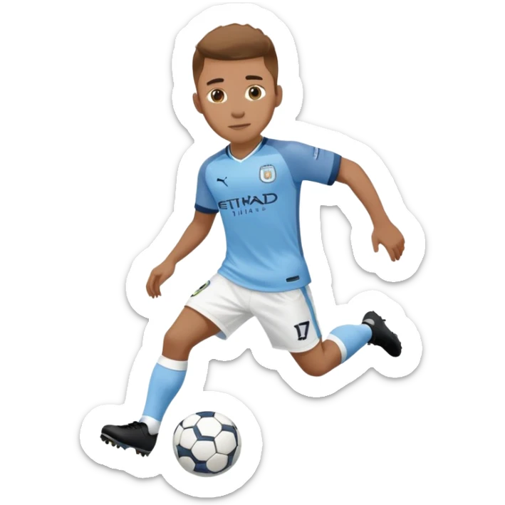 Soccer player wearing Manchester City sky blue jersey and white shorts sticker