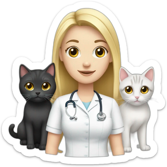 Nurse Blond white girl with 2 cats  one dark grey and one black sticker
