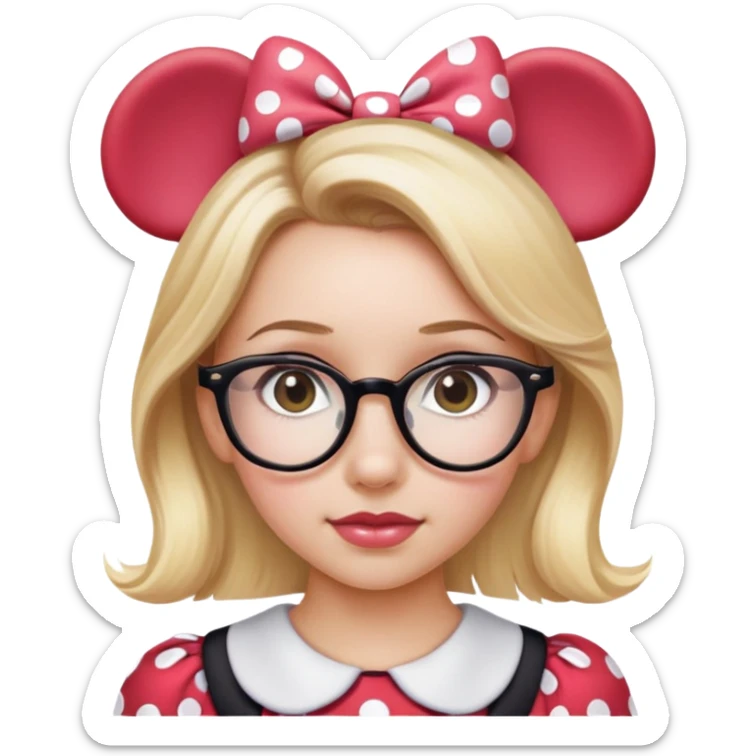 Girl Hazel eyes glasses blonde hair Minnie mouse ears sticker