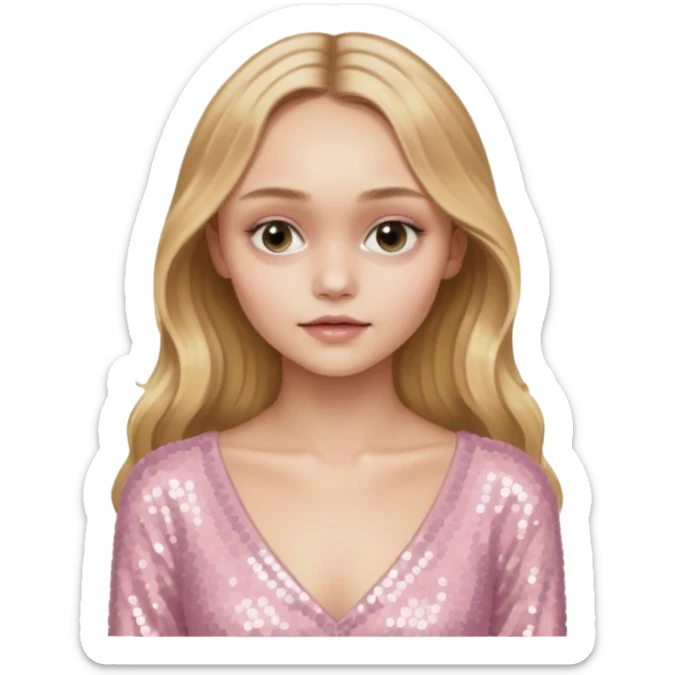 Lily-Rose Depp with long golden blonde hair, pale pink sequin outfit sticker