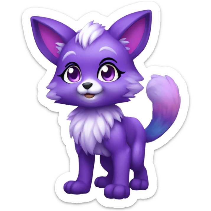 shiny, colorful, purple, gradient, Kemono-style, Chibi, Anthro-Fur-Sona-Fakémon, Full Body sticker