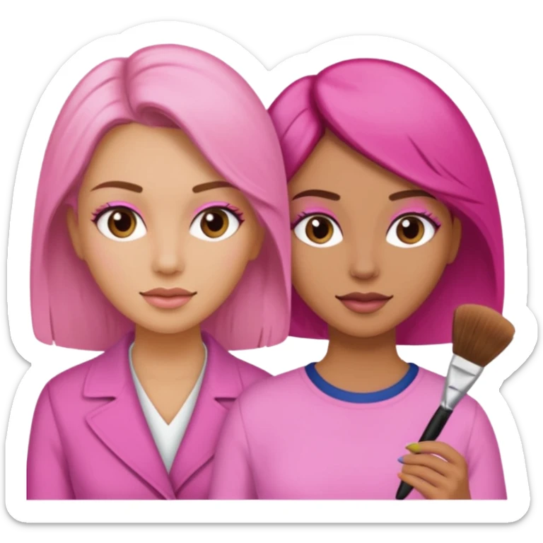 Woman coloring a hair off ohter woman sticker