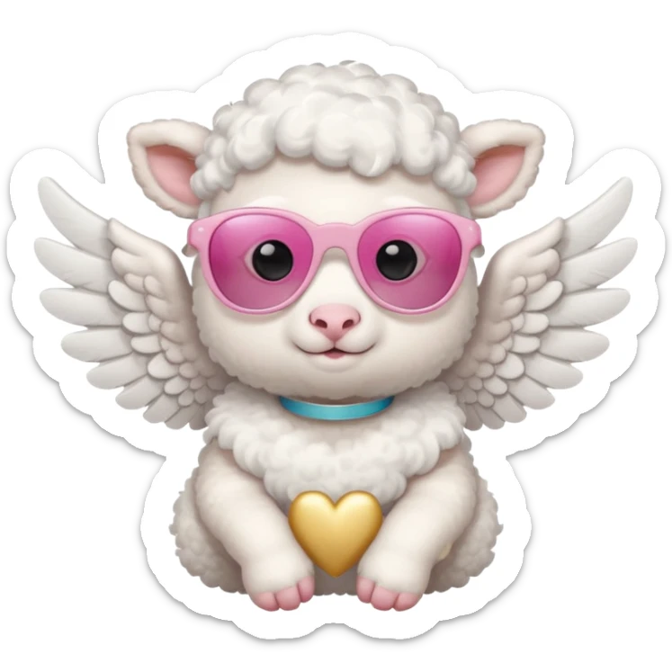 a white baby lamb with white angel wings and pink sunglasses on sticker