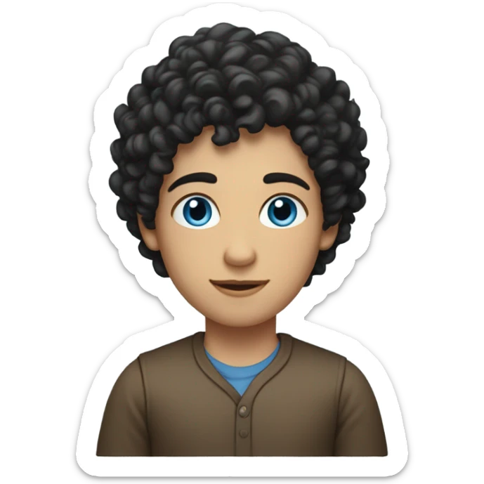 make, very short dark curly hair - shorter on the sides , longer on the top; blue eyes ;caucasian; young sticker