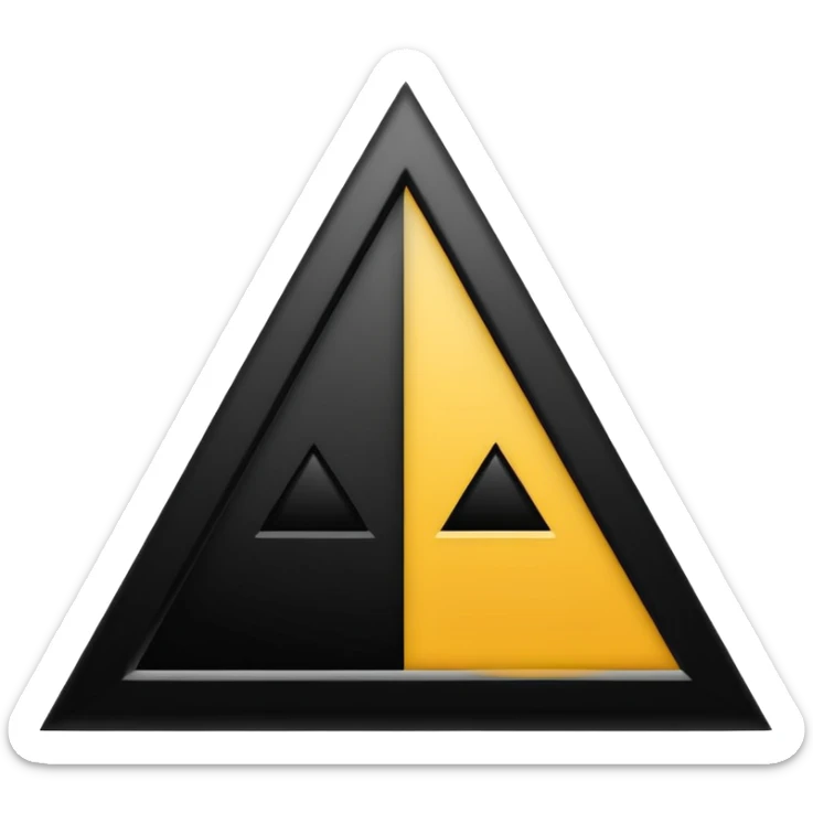 Minimalist, high-contrast emoji logo representing the Dark Triad personality traits. A clean black triangle as the main shape, inside three original symbolic icons:psychopaty, narcissim and machiavellianism .Smooth vector style,dark aesthetic, 4K. sticker