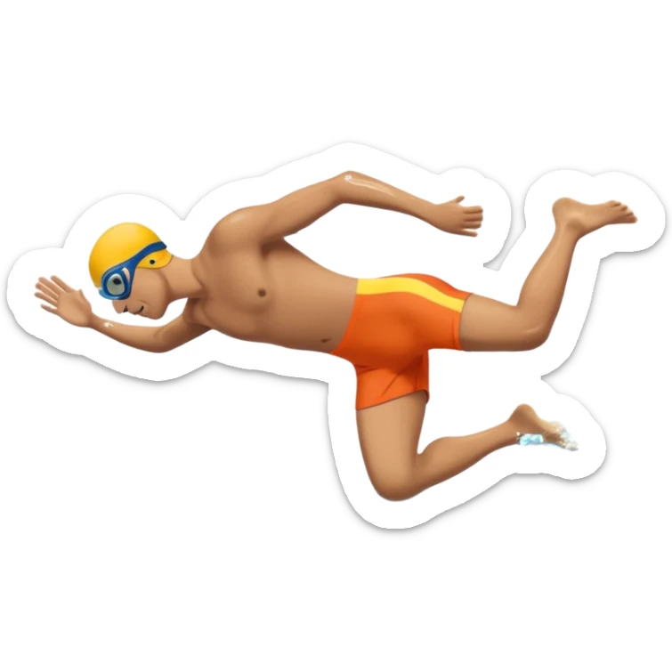 Sporty emoji of a swimmer diving into a pool, side view, dynamic motion, clear diving posture, splash effect, bold colors, emoji s sticker