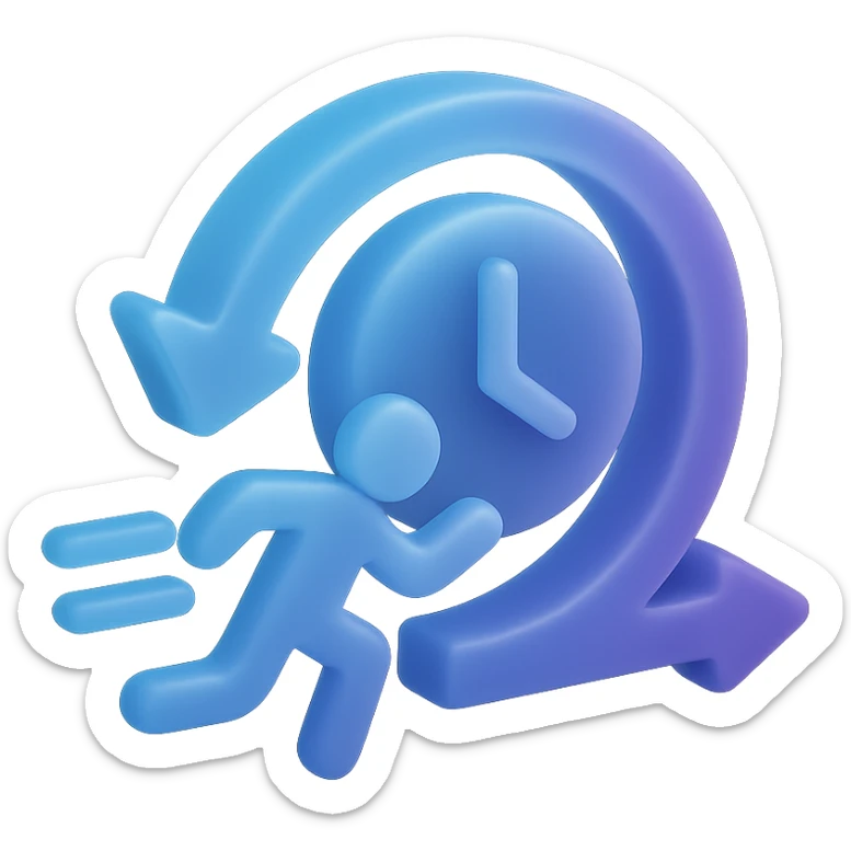3D emoji in matte glass style with a blue to purple gradient symbolizing fast implementation, agile methodology, and focus on time-to-market. Visualize speed, agility, and efficiency. sticker