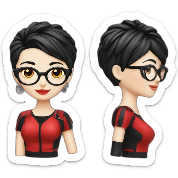 Punk female earrings glasses,red and black short hair, sticker