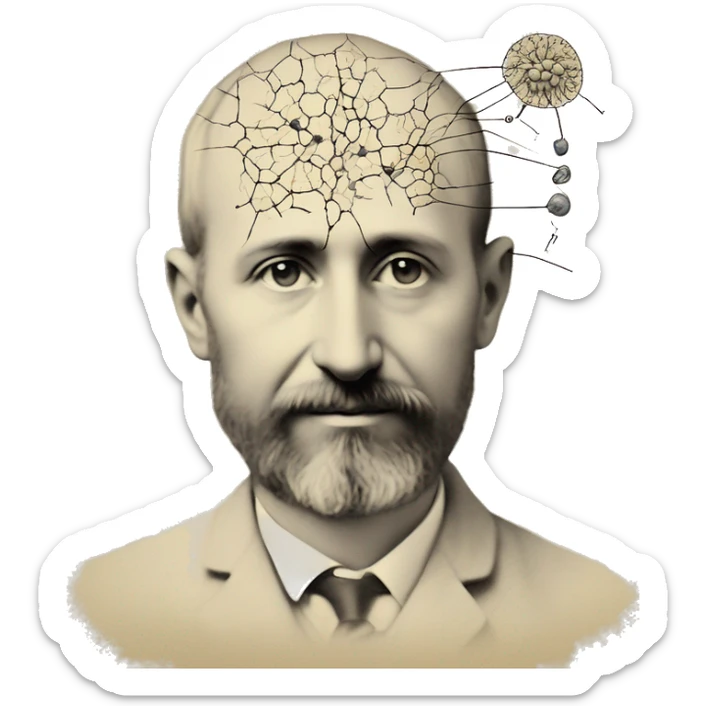 Santiago Ramon y Cajal con el dibujo de una neurona sticker