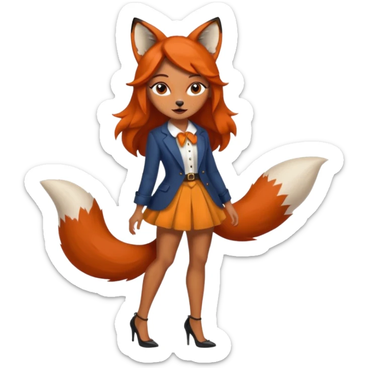 Pretty girl with caramel skin and freckles. Dressed as a fox wearing heels sticker
