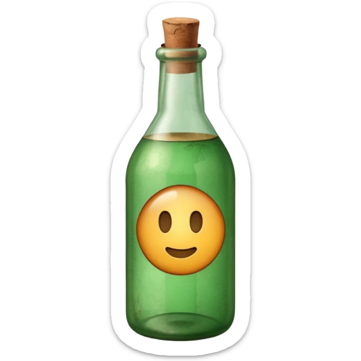 green old  glass bottle with a rolled  inside paper  like in movie  sticker