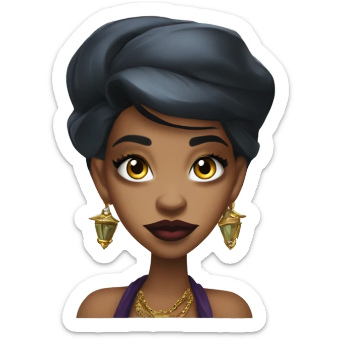 Warcraft Rihanna gem collector in Uncle Scrooge style, mysterious eyes, intricate lips, masterpiece pose sticker