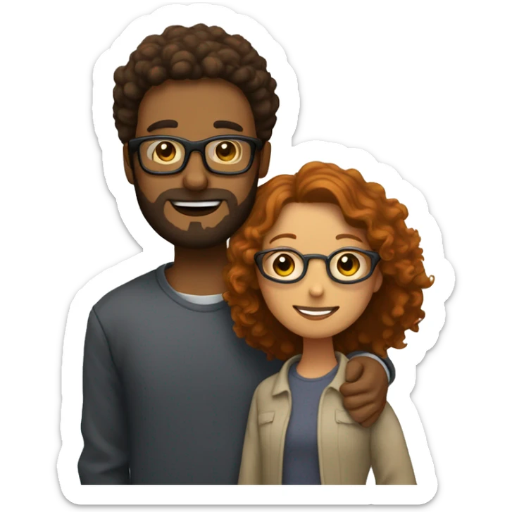  guy with ginger beard hugging dark brunette girl with frizzy short hair with glasses  sticker