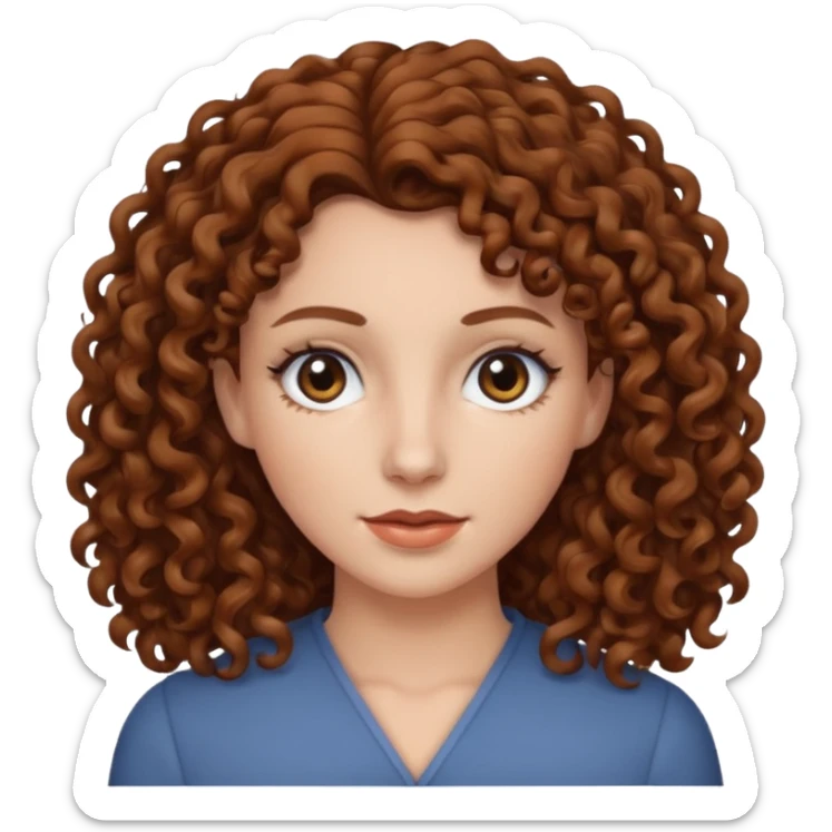 A white woman with brown curly hair and black eyes sticker