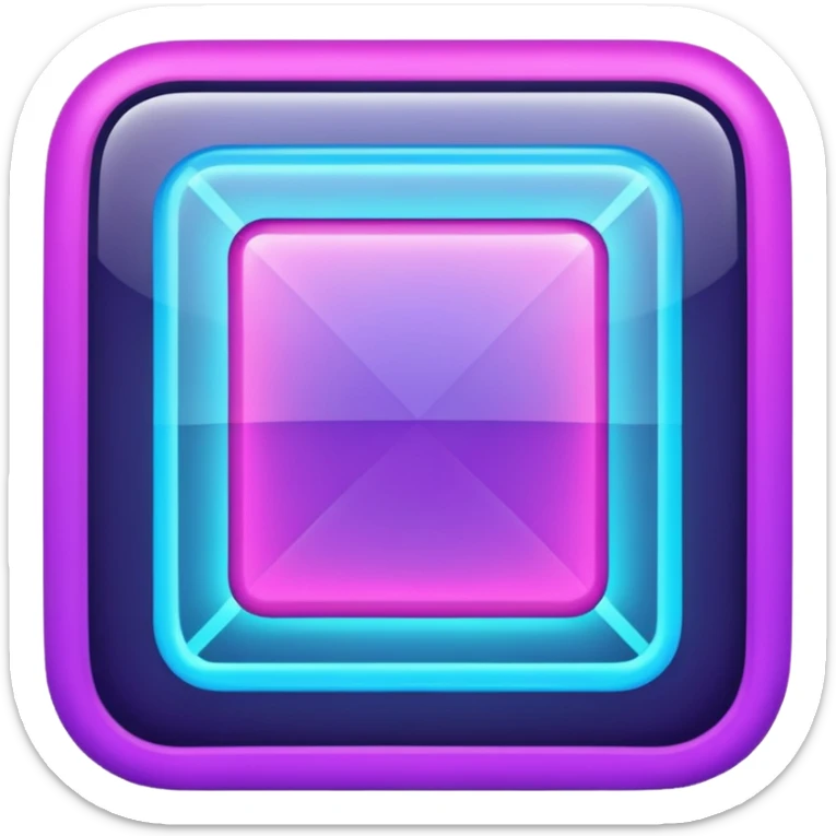 A glowing neon square in shades of blue and purple, transparent background sticker