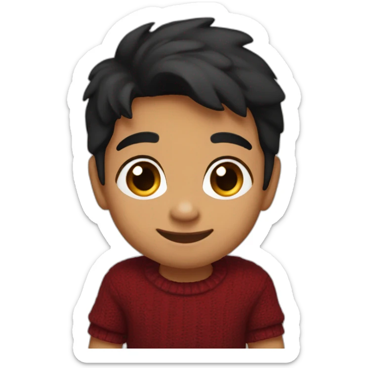 smiling and pointing 3 years old north indian with black hair wearing a dark red sweater sticker