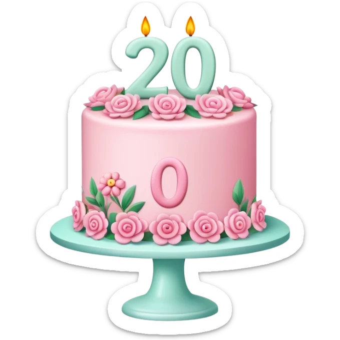 make a floral pastel(more pink) cake that is aesthetic with the number 2 and 0 on it sticker