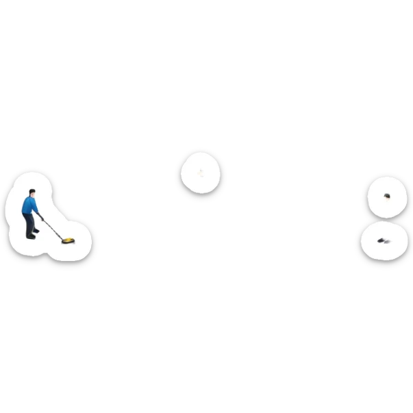 An icon showing a curling match on an indoor ice stadium, with a polished curling stone gliding toward the target and players sweeping. Spectators watch from stands, and flags hang above the rink. Transparent background highlights strategy and focus in the sport of curling. sticker