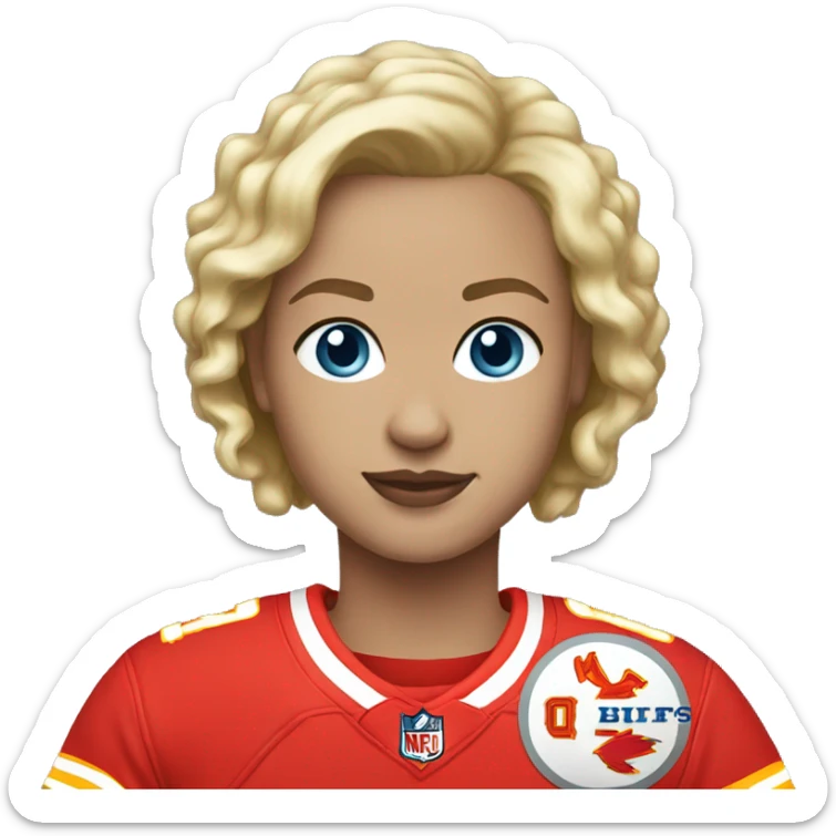 Woman Blonde short hair blue eyes chiefs jersey  sticker