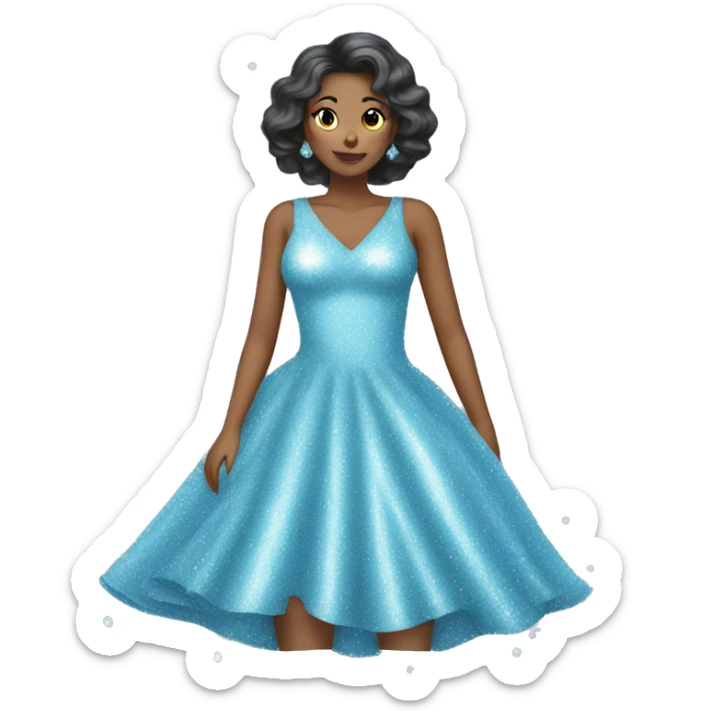 Sparkly pastel blue dress covered in glitter. The dress should be long  sticker