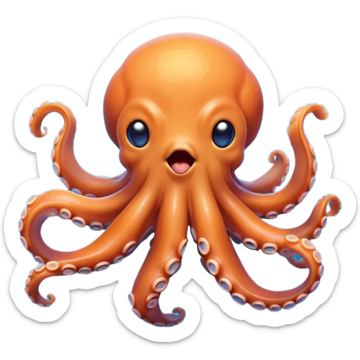 Cinematic Cute Yawning Octopus Portrait Emoji, Head tilted slightly with a dramatic, wide-open yawn, showcasing a plump, light orange body decorated with delicate blue rings and loosely draped arms with sleepy, half-closed eyes, Simplified yet irresistibly adorable features, highly detailed, glowing with a soft, cozy underwater glow, high shine, relaxed yet expressive, stylized with a hint of whimsical aquatic charm, soft glowing outline, capturing the essence of a drowsy yet affectionate octopus that appears ready to stretch and yawn its way out of the screen! sticker