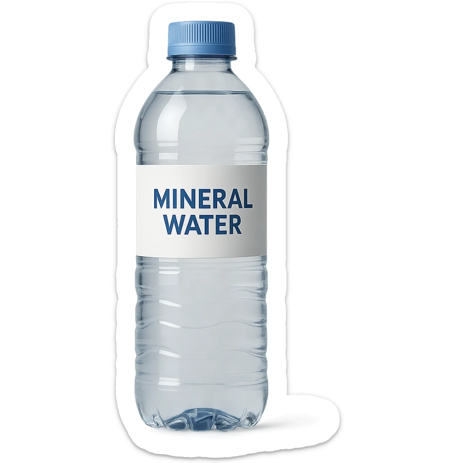 a bottle of mineral water, clear label, simple design, clean and minimalistic sticker