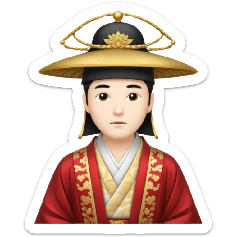 Japanese Court Lord Elegant noble in long robes with tall hat, white 
 sticker