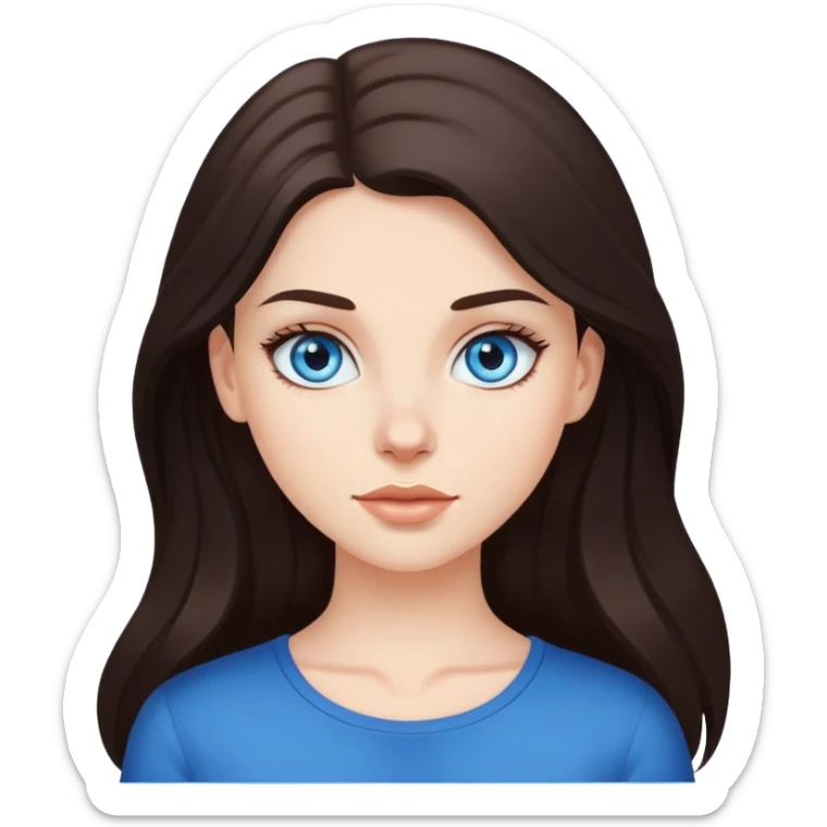 beautiful white girl long dark brown hair , blue eyes sticker