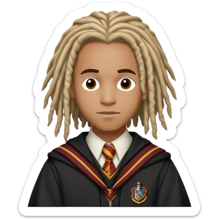 Luke Youngblood is Lee Jordan in harry potter, wear hogwarts uniform, dreadlocks hair sticker