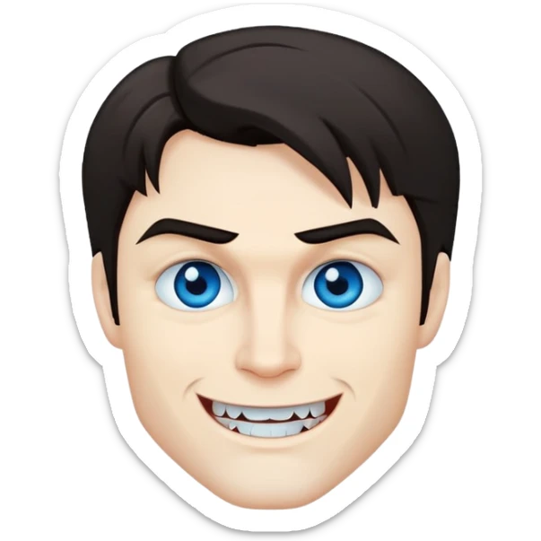 Damon Salvatore as a vampire with dark hair, blue eyes, fangs, smirking expression sticker