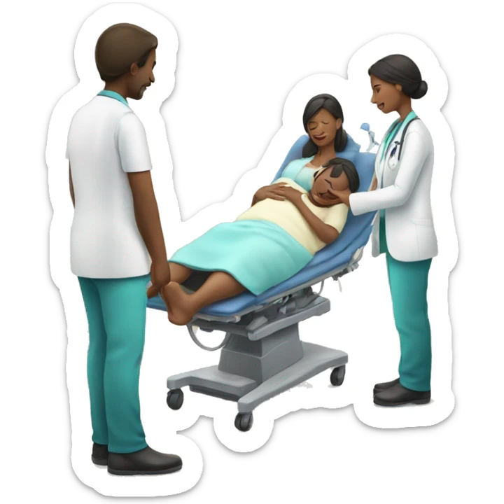 a woman gives birth and doctors stand nearby sticker