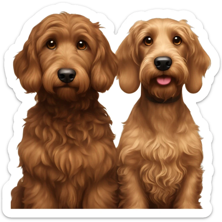  Brown goldendoodle and a black and brown longhair dachshund sitting together  sticker