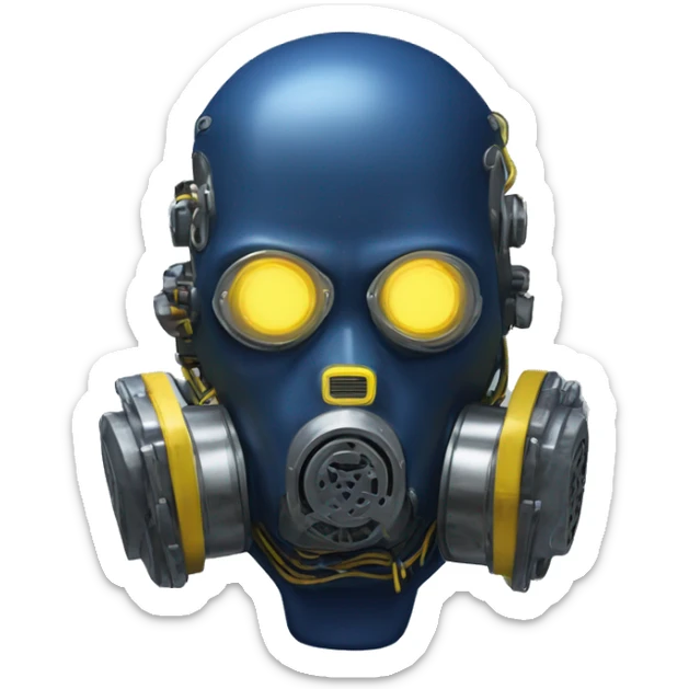 Dark Blue skin cyborg head with yellow respirator mask and circuitry sticker