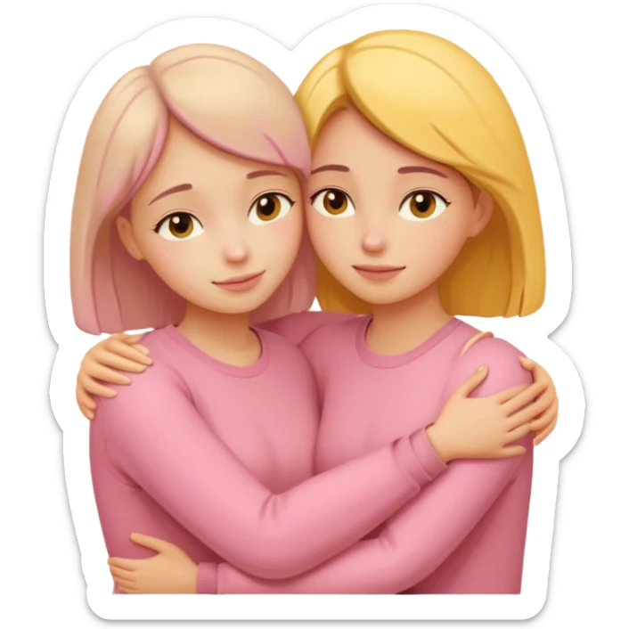 soft pastel pinterest illustration, two women hugging, warm beige pink yellow tones, gentle grain texture, no background, emotional and supportive mood, minimal composition sticker