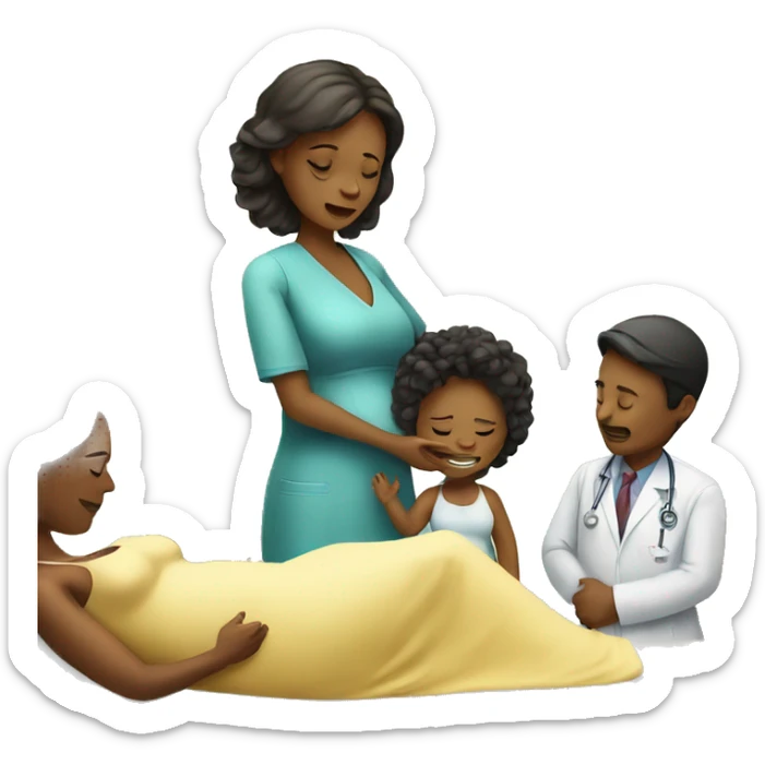 a woman gives birth and doctors stand nearby sticker