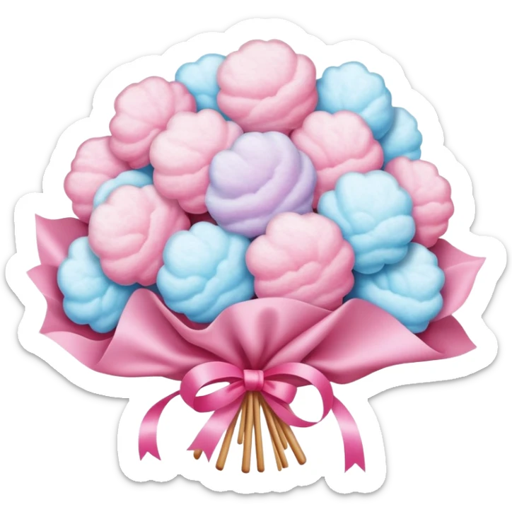 Cotton candy flower bouquet, elaborate Chinese street food art sticker