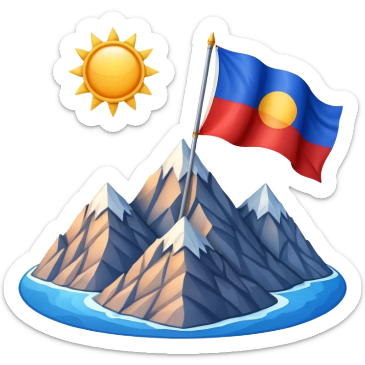 A blue , white and red flag With three mountain and a sun and ⚖️ in the upper part of mountains sticker