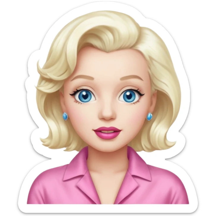 Marilyn Monroe with blue eyes, platinum blonde hair, pink outfit sticker