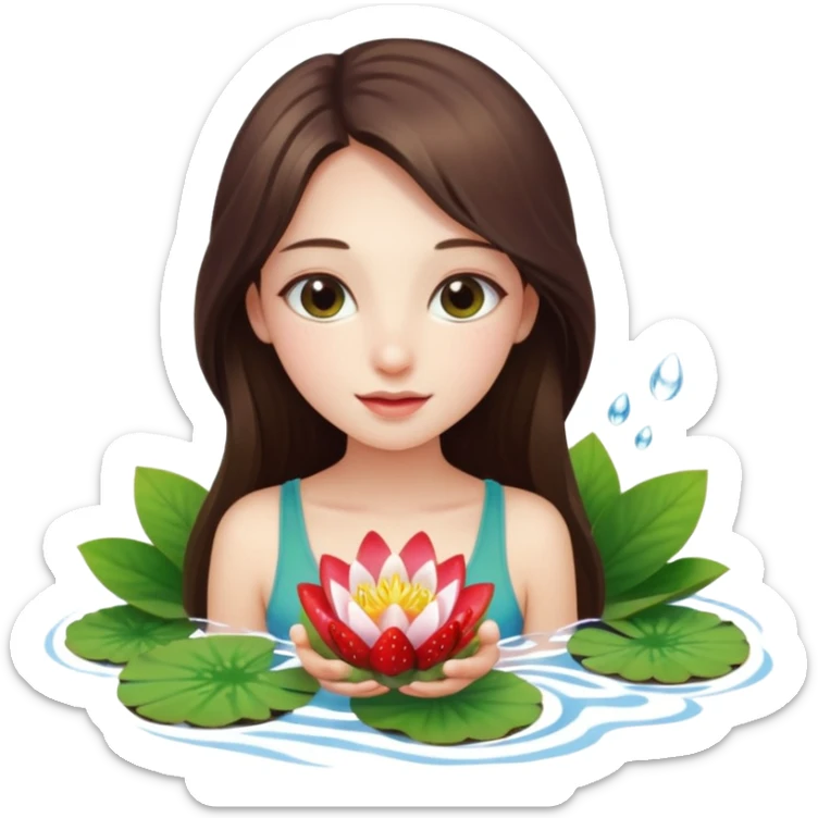 a beautiful girl mix with nenuphar and watel lili and  Strawberries  being born sticker