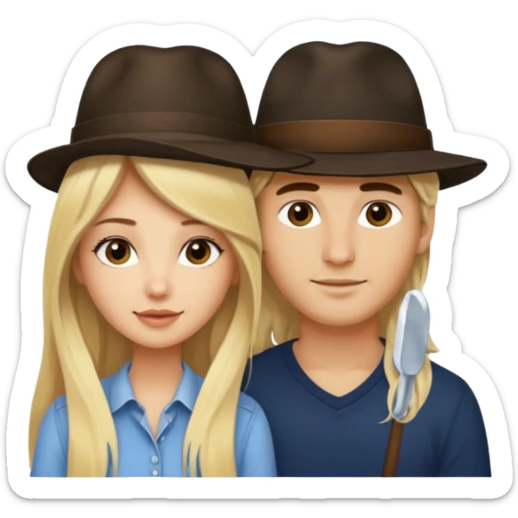 Ragazza bellissima bionda lunghi con fidanzato moro con cappello  sticker