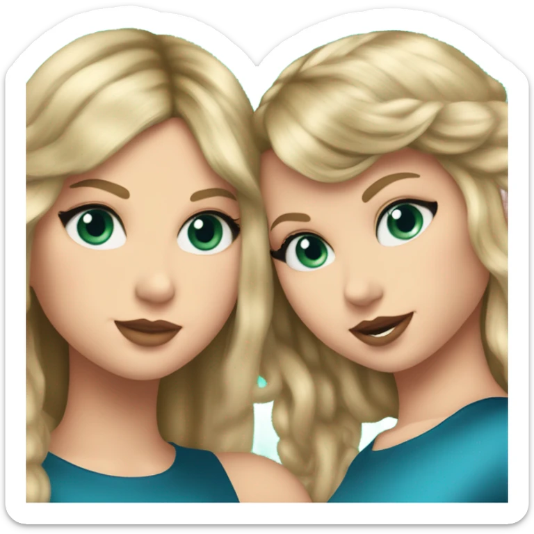 Create Taylor swift in her reputation era giving a hug to a 13 year old girl with medium length blonde straight hair and blue green eyes  sticker