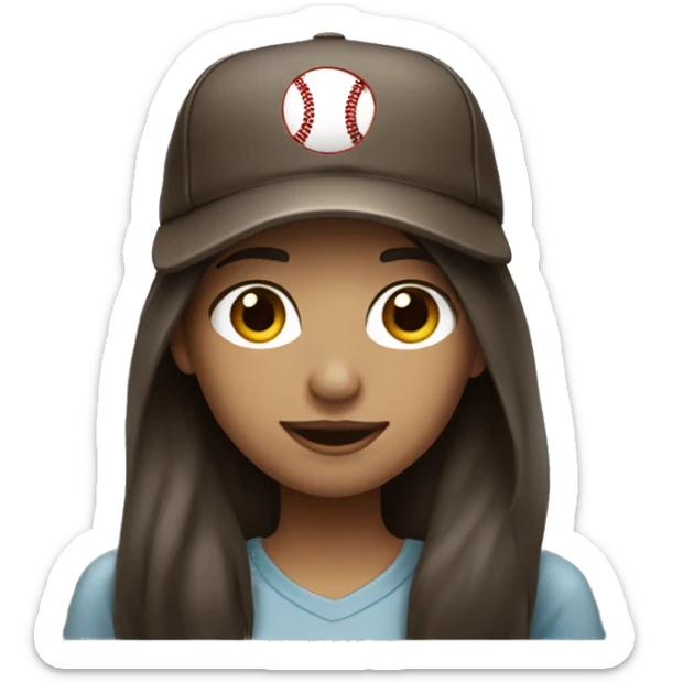 Girl with baseball cap and long dark brown hair and white skin using a laptop sticker