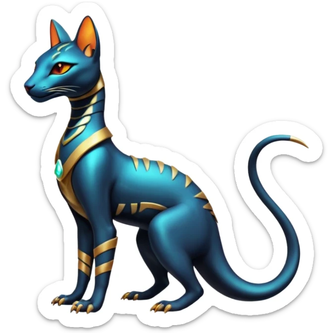 Futuristic Ethereal Beautiful Salandit-Bastet-Fakémon-hybrid-creature (full body)  sticker
