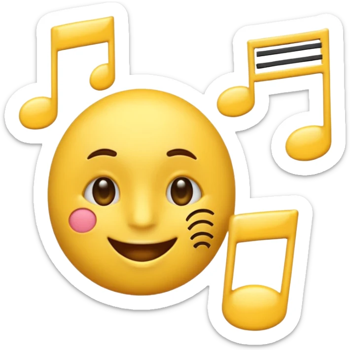 yellow emoji whistling with music notes coming out its mouth and side-eyeing sticker
