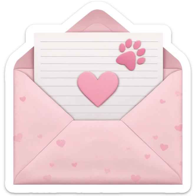 white and pink love letter with hearts and paw prints, cute, simple sticker