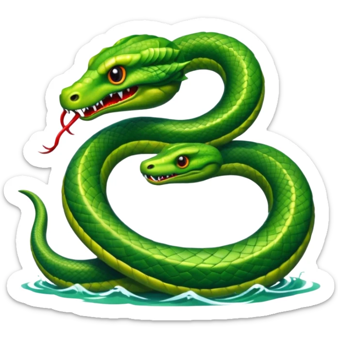 Sea Serpent – Long green snake-like monster rising from water sticker