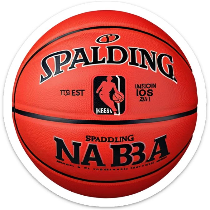 Minimalist red and black Spalding basketball with NBA logo, red with black lines, iOS emoji style sticker
