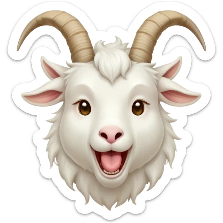 Cinematic Cute Yawning White Goat Portrait Emoji, Head tilted slightly with a dramatic, wide-open yawn, showcasing a soft, downy white fur with delicate horns and gently drooping ears, round eyes barely open in drowsy contentment, Simplified yet irresistibly adorable features, highly detailed, glowing with a soft, cozy glow, high shine, relaxed yet expressive, stylized with a touch of whimsy, bright and endearing, soft glowing outline, capturing the essence of a sleepy yet affectionate goat, so drowsy it feels like it could stretch out of the screen and curl up for a nap! sticker